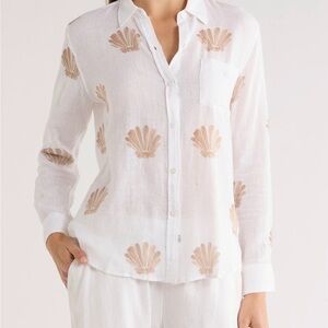 NWT Anthropologie Rails Charlie White Seashell Print Button Shirt SZ Medium